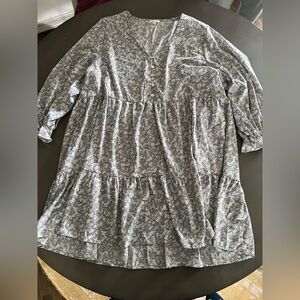 JODIFL Women’s Floral Gray Tiered Longsleeve Dress, size 2XL